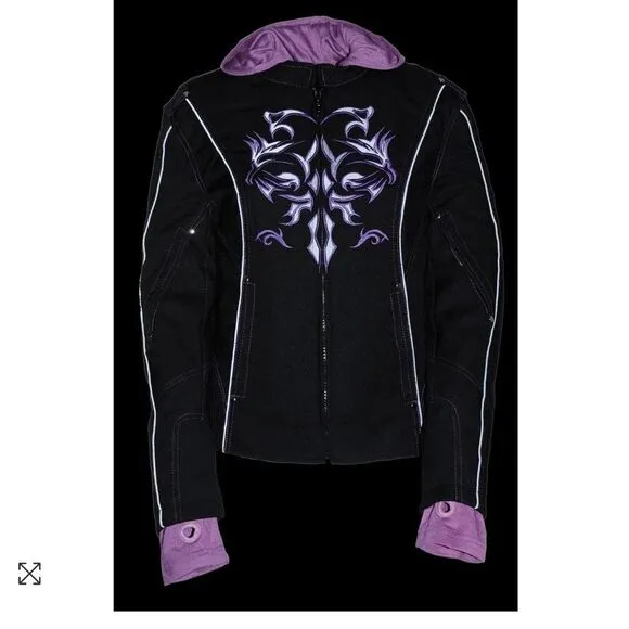 Milwaukee Leather ML2067 Women's 3/4 Black and Purple Leather Hoodie Jacket