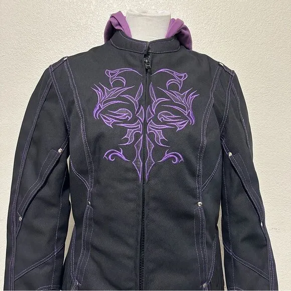 Milwaukee Leather ML2067 Women's 3/4 Black and Purple Leather Hoodie Jacket