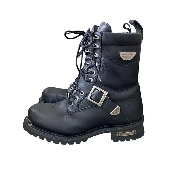 Milwaukee Men's Renegade Motorcycle Boots Black Leather Moto MB423 Size 11 D