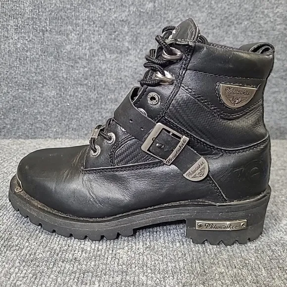 Milwaukee Motorcycle Clothing Co Womens Black‎ Leather Boots 9.5 MB223