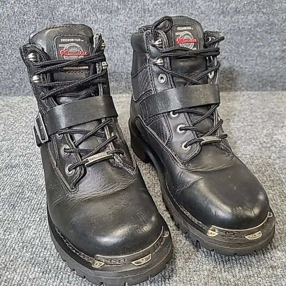 Milwaukee Motorcycle Clothing Co Womens Black‎ Leather Boots 9.5 MB223