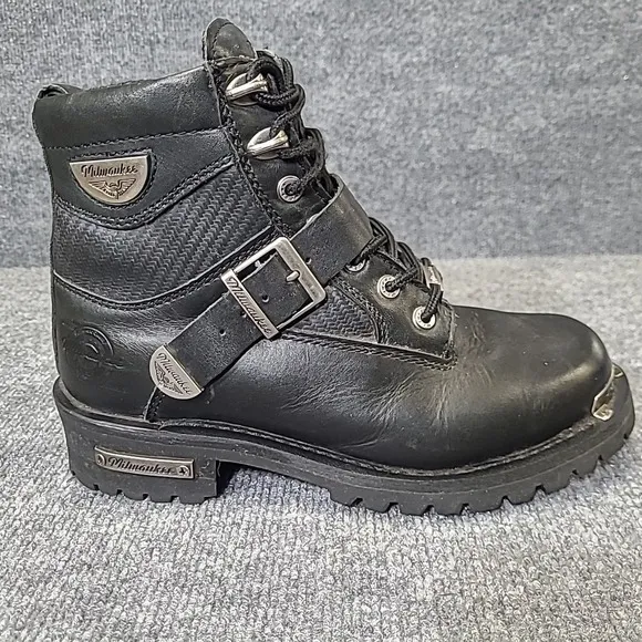 Milwaukee Motorcycle Clothing Co Womens Black‎ Leather Boots 9.5 MB223