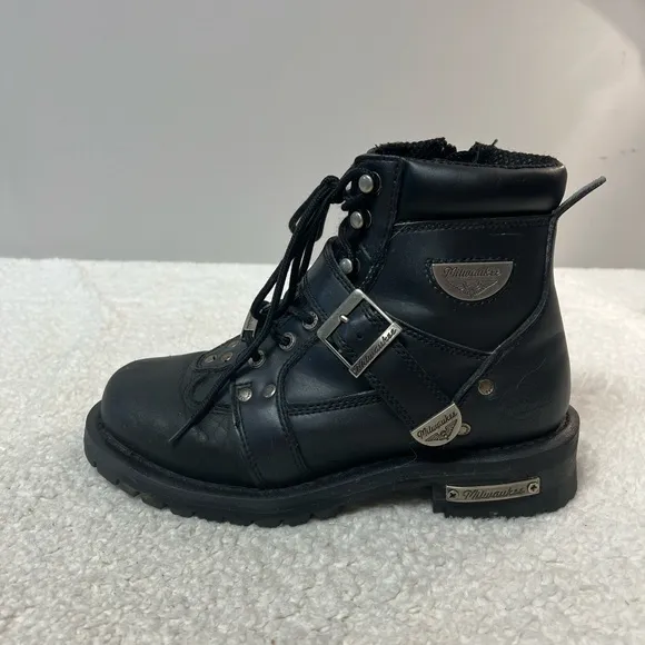 Milwaukee Motorcycle Clothing Women’s Leather Black Road Captain Boots Size:8.5