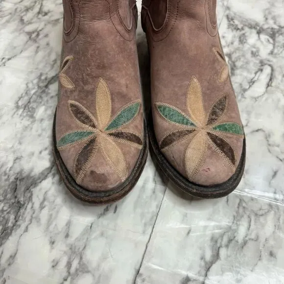 Miss Macie Ladies Pedal Pusher Booties Leather Ankle Boots floral embroidered 9
