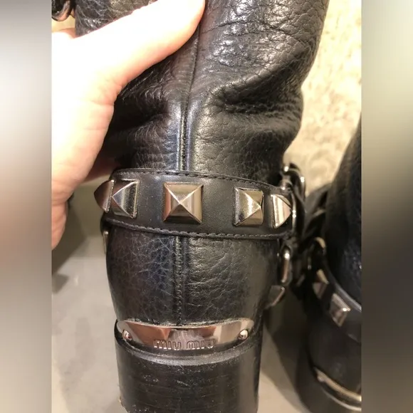 Miu Miu Moto Boots - Black Leather - 39