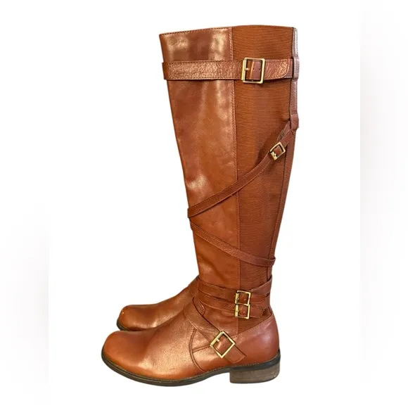 Miz Mooz Kira Brown Over the Knee Boots with Decorative Straps Women’s Size 6.5
