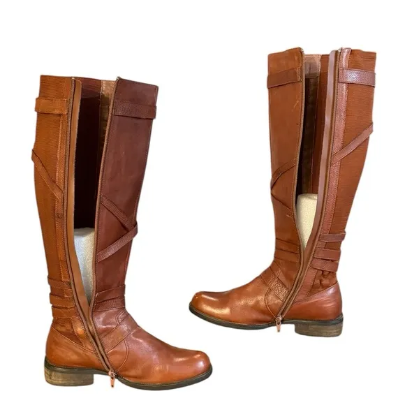 Miz Mooz Kira Brown Over the Knee Boots with Decorative Straps Women’s Size 6.5