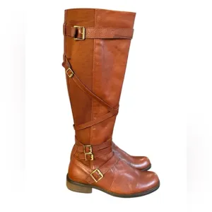 Miz Mooz Kira Brown Over the Knee Boots with Decorative Straps Women’s Size 6.5