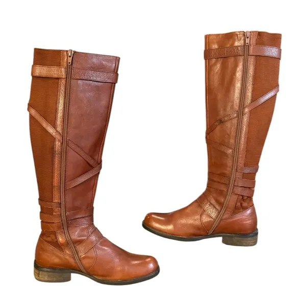 Miz Mooz Kira Brown Over the Knee Boots with Decorative Straps Women’s Size 6.5