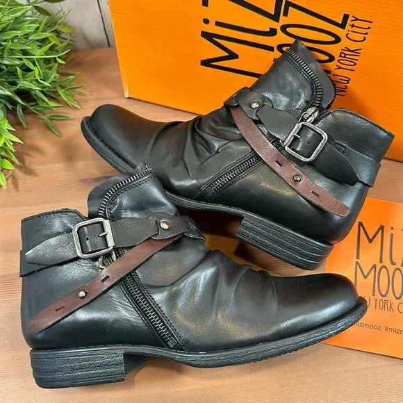 Miz Mooz Lagos Leather Buckled Ankle Boots Size 38