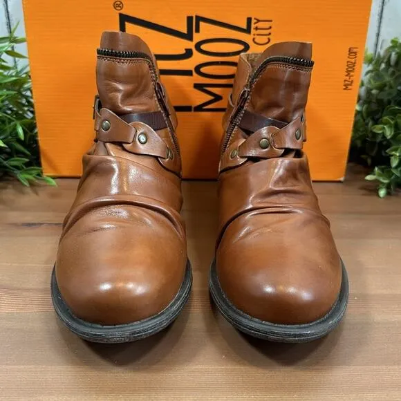 Miz Mooz Lagos Leather Wide Width Buckled Ankle Boots Size 38W