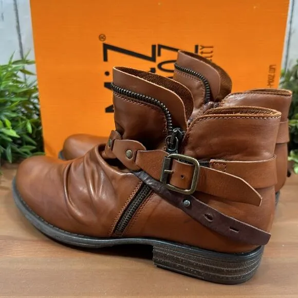 Miz Mooz Lagos Leather Wide Width Buckled Ankle Boots Size 38W
