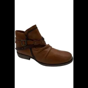 Miz Mooz Leather Wide Width Buckled Ankle Boots Lagos Brandy - Wide