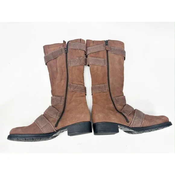 Miz Mooz Noland Hazelnut Brown Suede Leather Strappy Tall Boots Size 40