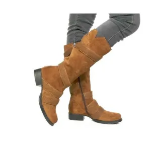 Miz Mooz Noland Hazelnut Brown Suede Leather Strappy Tall Boots Size 40