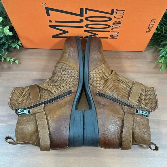 Miz Mooz Suzy Wide Width Leather Ankle Boots with Buckle Size 38W