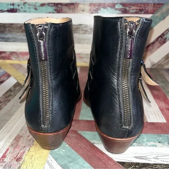 Modern Vice Jasper Buckle Ankle Boots Leather Black Front &amp; Back Zip SZ 8 1/2