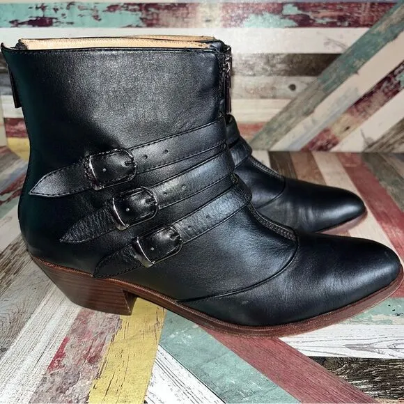 Modern Vice Jasper Buckle Ankle Boots Leather Black Front &amp; Back Zip SZ 8 1/2
