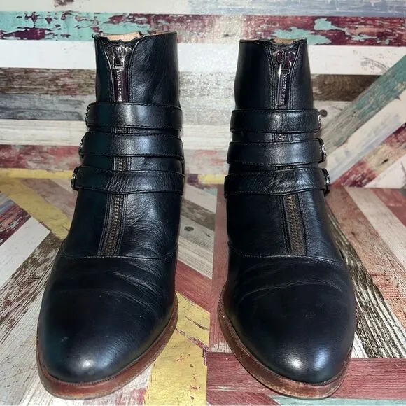 Modern Vice Jasper Buckle Ankle Boots Leather Black Front &amp; Back Zip SZ 8 1/2
