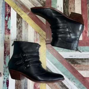 Modern Vice Jasper Buckle Ankle Boots Leather Black Front &amp; Back Zip SZ 8 1/2