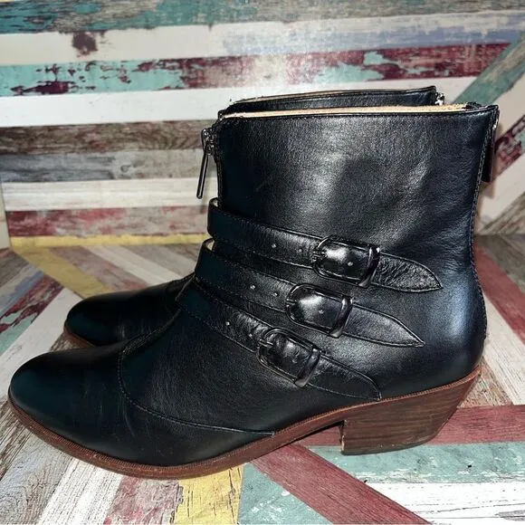 Modern Vice Jasper Buckle Ankle Boots Leather Black Front &amp; Back Zip SZ 8 1/2