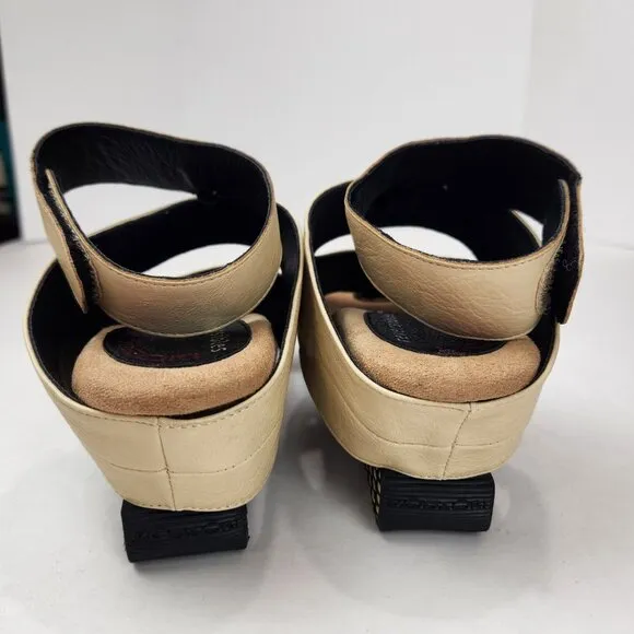 Modzori Olivia 4 Reversibles 4-Way Wedge Sandals 8 Cream Black Vegan Leather