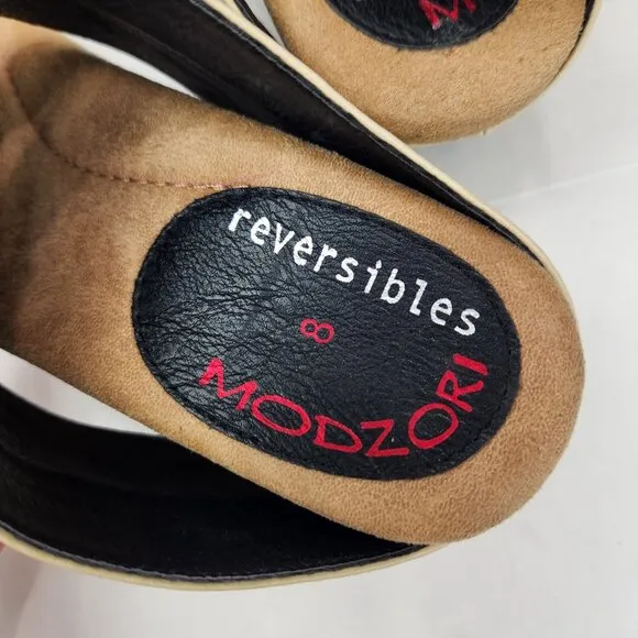 Modzori Olivia 4 Reversibles 4-Way Wedge Sandals 8 Cream Black Vegan Leather