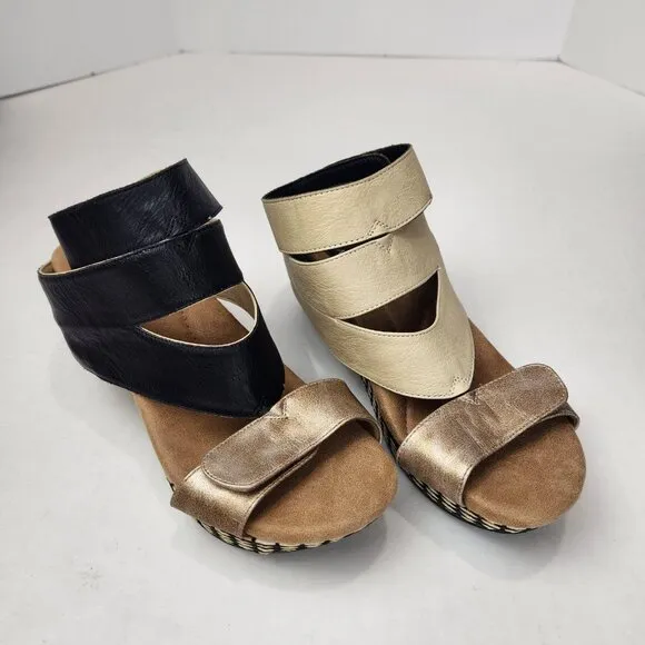 Modzori Olivia 4 Reversibles 4-Way Wedge Sandals 8 Cream Black Vegan Leather
