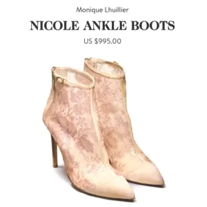 Monique Lhuillier Heels Booties Mesh Lace Blush Pink 39 Ankle Zipper Nicole