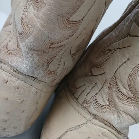 Montana Western Cowboy Boots Ostrich And Leather Beige Snip Toe Mens Size 8B