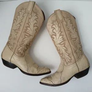 Montana Western Cowboy Boots Ostrich And Leather Beige Snip Toe Mens Size 8B