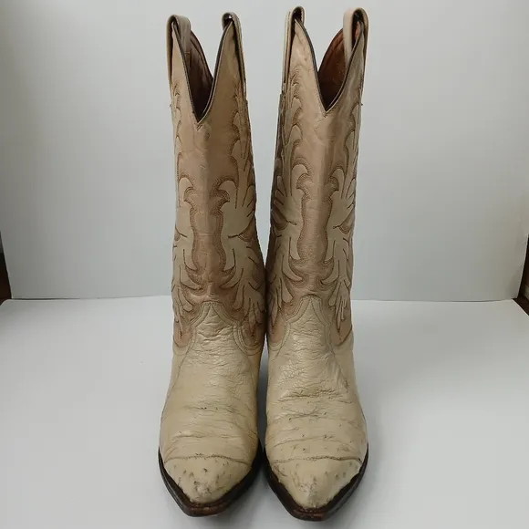 Montana Western Cowboy Boots Ostrich And Leather Beige Snip Toe Mens Size 8B