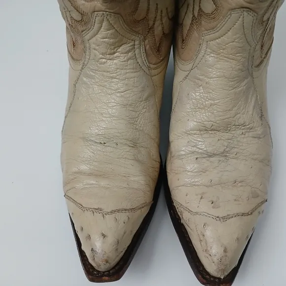 Montana Western Cowboy Boots Ostrich And Leather Beige Snip Toe Mens Size 8B