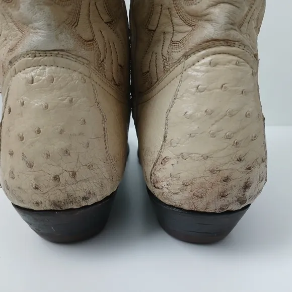Montana Western Cowboy Boots Ostrich And Leather Beige Snip Toe Mens Size 8B