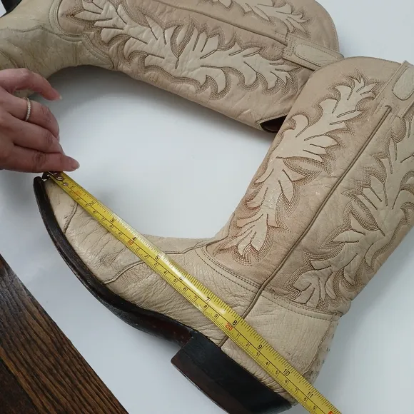Montana Western Cowboy Boots Ostrich And Leather Beige Snip Toe Mens Size 8B