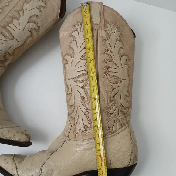 Montana Western Cowboy Boots Ostrich And Leather Beige Snip Toe Mens Size 8B