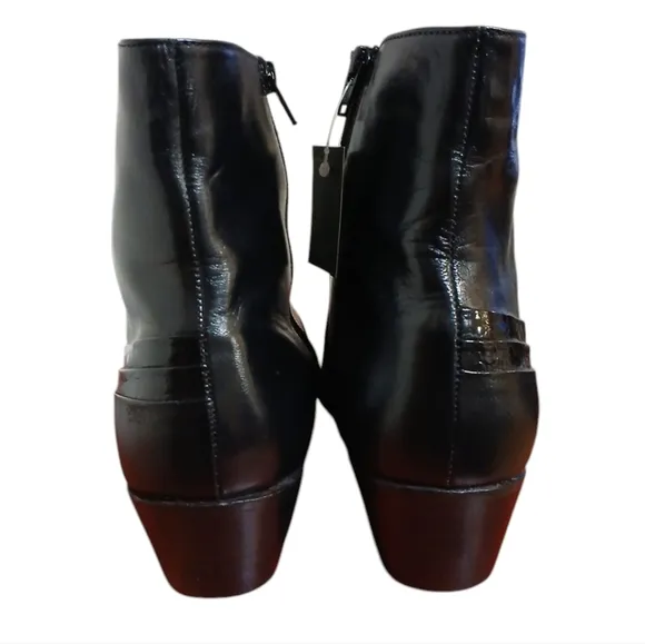 Monticatini Black Leather Ankle Boots  Women's Block Heel Booties size 10.5