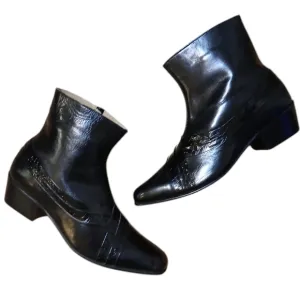 Monticatini Black Leather Ankle Boots  Women's Block Heel Booties size 10.5