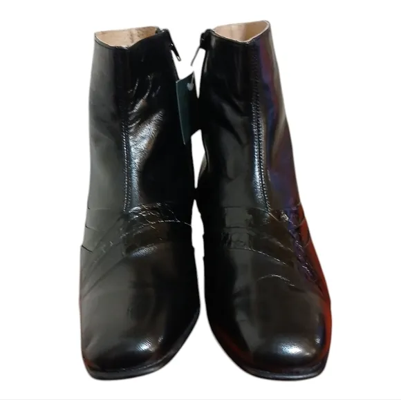 Monticatini Black Leather Ankle Boots  Women's Block Heel Booties size 10.5