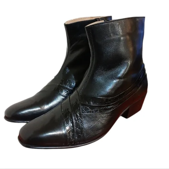 Monticatini Black Leather Ankle Boots  Women's Block Heel Booties size 10.5
