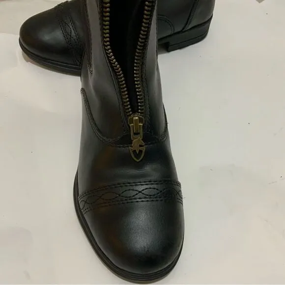 Moretta Rosetta black front zip girls size 4 ankle boots