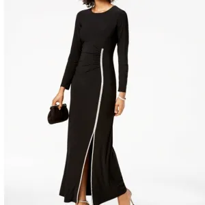 MSK BLACK WITH RHINESTONE SLIT GOWN LONG SLEEVES SIZE 8