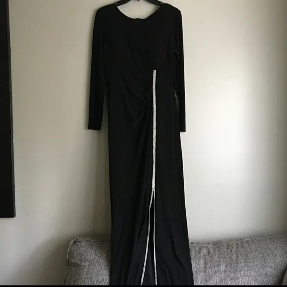 MSK BLACK WITH RHINESTONE SLIT GOWN LONG SLEEVES SIZE 8