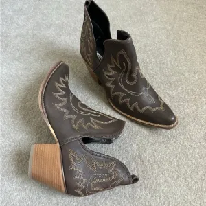 Myra ALBA Roja Western Ankle Boots Coffee ~ 10