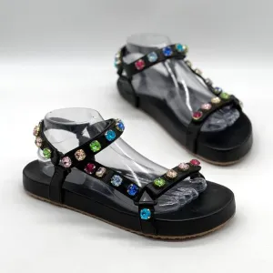 MYSTIQUE X STEPHANIE GOTTLIEB Brazil Jewel Sandal Women 9 Black Rainbow Strappy