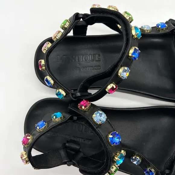 MYSTIQUE X STEPHANIE GOTTLIEB Brazil Jewel Sandal Women 9 Black Rainbow Strappy