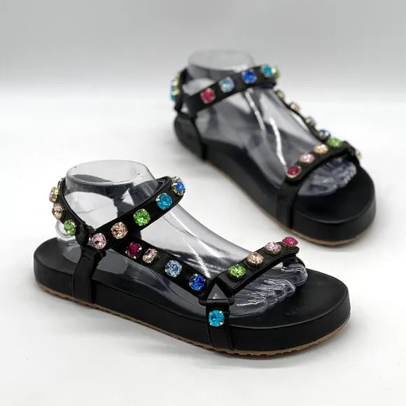 MYSTIQUE X STEPHANIE GOTTLIEB Brazil Jewel Sandal Women 9 Black Rainbow Strappy