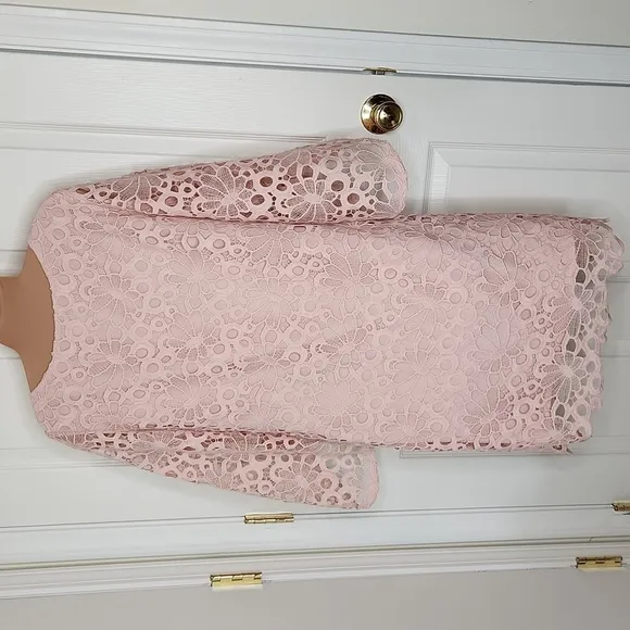 Nanette Lapore lace dress bell tulip sleeves wedding summer blush powder pink