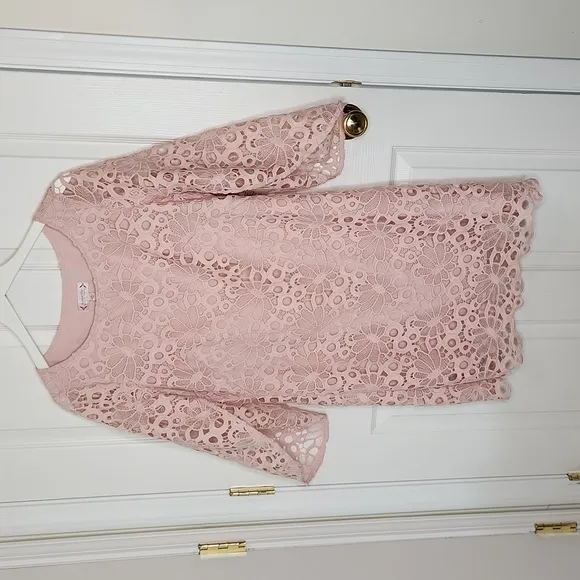 Nanette Lapore lace dress bell tulip sleeves wedding summer blush powder pink