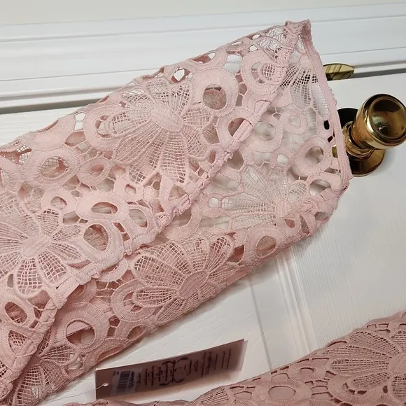 Nanette Lapore lace dress bell tulip sleeves wedding summer blush powder pink
